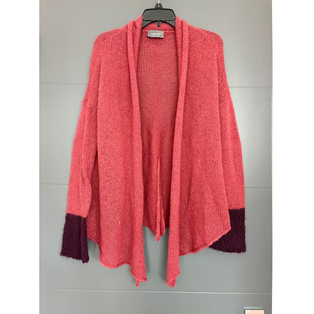 Wooden Ships Paola Buendia Mohair Blend Open Cardigan Pink Purple Cuffs Womens L